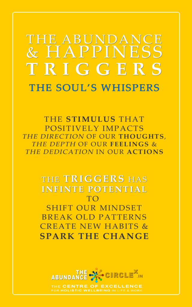 The PURPOSE of ABUNDANCE & HAPPINESS TRIGGERS at CIRCLEX is to enable participants to GET AWARE of these conscious , unconscious or sub-conscious behaviour patterns and CHANGE them by CHOICE and CLARITY.